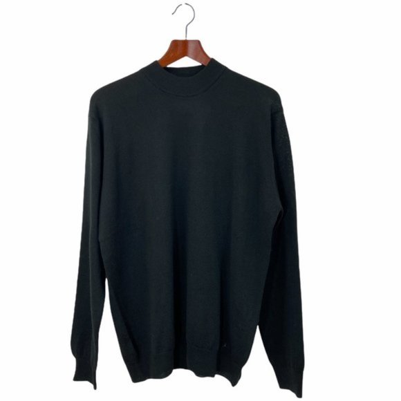NWT NEIMAN MARCUS Black Mock Neck Merino Wool Blend Sweater Men's L - Picture 2 of 8